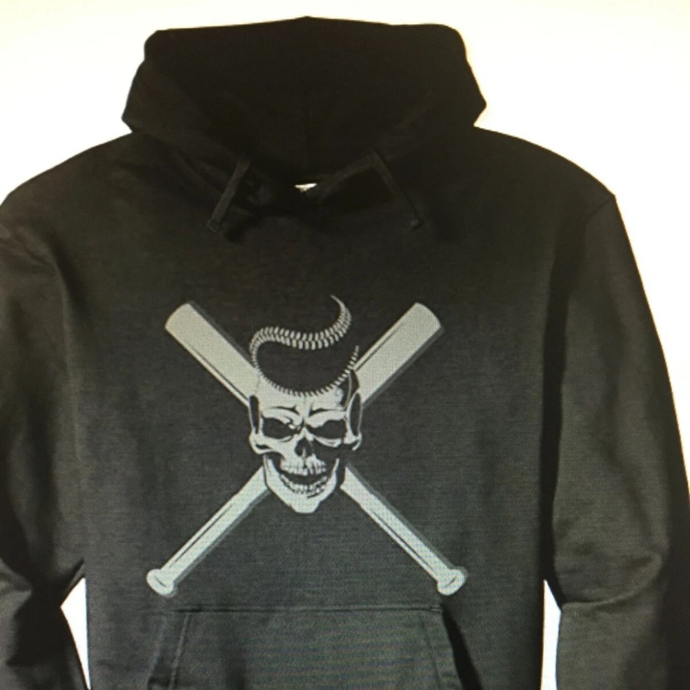 XL Hoodie Black Skull & Baseball Bat Sweatshirt